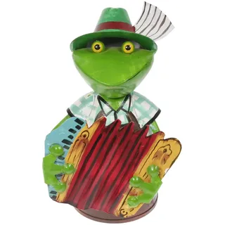 Aha Zaunhocker Frosch mit Akkordeon Bayern 21 cm Figur aus Blech Metall Garten Deko Garten Balkon Dekofigur Pfostenhocker