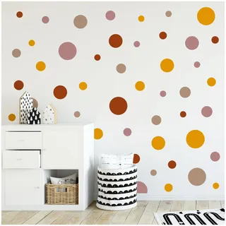 yabaduu Kreise Set 120 Stück Punkte Wandtattoo Kinderzimmer Schlafzimmer Babyzimmer Aufkleber Folie Deko Selbstklebend für Junge Mädchen Pastell Y068 (Y068-8 Erdtöne)