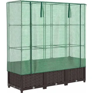 vidaXL Hochbeet mit Gewächshaus-Aufsatz Rattan-Optik 120x40x138 cm - Braun