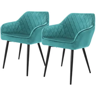 Ml-Design Esszimmerstuhl Samt Türkis 2er Set , Textil , 60x80x63 cm , Esszimmer, Stühle, Armlehnstühle
