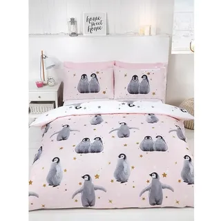 Rapport Bettbezug-Set Pinguin-Muster Rose 135 x 200 cm + 80 x 80 cm
