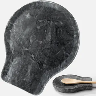 Navaris 2x Löffelablage aus Marmor in Schwarz - Utensilienhalter Küche - Kochlöffelablage Kochlöffelhalter elegant - Küchenutensilienhalter - - Schwarz