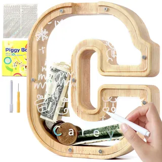 Lakpopya Spardose Kinder Buchstaben aus Holz für A-Z Personalisiert Sparschwein Durchsichtig Alphabet Sparbox, Geschenk Dekoration Taufe für Jungen Mädchen (C)