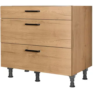 Nobilia Kochfeldumbauschrank , Eichefarben , Metall , 3 Schubladen , einzeln stellbar , 90x87x56 cm , Blauer Engel, Pefc, Goldenes M, Made in Germany, DGM-Klimapakt , Küchen, Küchenmöbel, Küchenschränke, Geräteumbauschränke