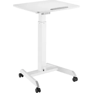 Höhenverstellbarer Laptoptisch mit Rollen Sitz-steh-Schreibtisch - Gasfeder Höhenverstellbar bis max. 113 cm - 30 Grad Neigbar - Belastbar bis 8kg - Weiß