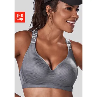 Sport-BH LASCANA ACTIVE, Damen, Gr. 70, Cup B, grau (anthrazit), Netz, Obermaterial: 67% Polyamid, 20% Elasthan, 13% Polyester, BHs Sport-BH, mit Bügel & eingearbeitetem Push-up-Kissen
