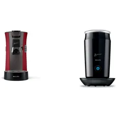 Philips CSA240/91 Kaffeepadmaschine Senseo Select – intensives Rot & Philips SENSEO® Milk Twister – Milchaufschäumer für heißes und kaltes Milchaufschäumen für 2 Cappucinos, schwarz