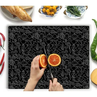 Kitchenville Glasschneidebrett 50×40 cm – Hygienisches Schneidebrett aus gehärtetem Glas – Hitzebeständig, Kratzfest & Rutschfest – Glasplatte für die Küche – Schwarzes Design