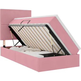 vidaXL LED-Speicherbett mit Matratze Rosa 90 x 200 cm Samt - Rosa
