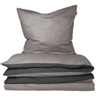 SCHIESSER Wendebettwäsche Doubleface 2-teilig Renforcé 100% Baumwolle Farbe:Grau-Schwarz, Größe:155 cm x 220 cm