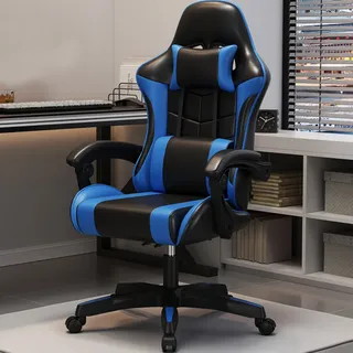 360Home GamingStuhl Computerstuhl Drehbar Esport-Stuhl Schreibtischstuhl Höhenverstellbar Ergonomischer Stuhl Bürostuhl BlauYXY7008-LAN - Blau