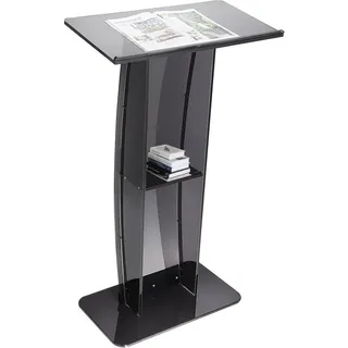 Rednerpult-Stehpult - Mit Breiter Lesefläche und Aufbewahrungsregal - Stehschreibtisch für Kirche, Schule und Büro - Schwarzes Podium mit 30 kg Tragfähigkeit - 685x330x1198 mm. - Schwarz, Transparent