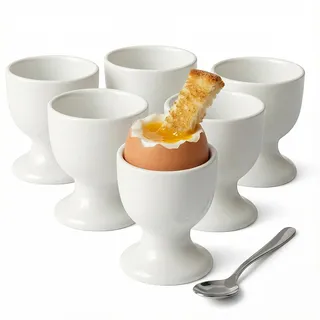 MIJOMA Eierbecher 6er Set – Weiß, ca. 7x5 cm – Porzellan, spülmaschinenfest, Zeitloses Design, Stabiler Fuß, für Frühstücksei & Brunch