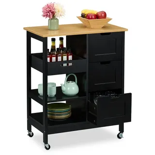 Relaxdays Küchenwagen mit Arbeitsplatte Hellbraun,Schwarz