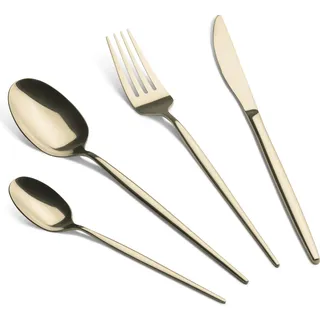 Berlinger Haus Besteck-Set 24-teilig - Edelstahl mit Hochglanz- und Gold-PVD-Beschichtung, elegantes Design, enthält Messer, Gabeln, Löffel und Teelöffel, Farbe: Champagner - Gold