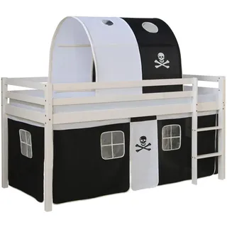 Homestyle4u Hochbett Lattenrost Tunnel 90/200 cm Pirat , Weiß, Schwarz , Holz , Babymöbel & Kindermöbel, Kinderzimmer & Jugendzimmer, Kinderbetten, Hochbetten