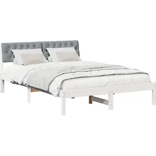 Bettgestell Weiß und Hellgrau 140 x 200 cm Massivholz Kiefer - Weiß