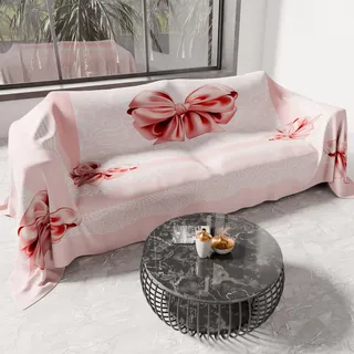 PETTI Artigiani Italiani - Sofaüberwurf aus Mikrofaser, 180 x 270 cm, Muster rosa Schleife, vielseitig verwendbar für Sofas, Tagesdecke und Tischdecken, Schutzüberwurf waschbar