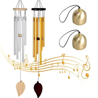 Windspiele für Draußen: 2 Stück Hängend 6 Rohre Wind Chimes Klangspiel mit 2 Stück Klingel, Draußen Windspiele, Chimes Metall Glockenspiel für Draußen Heimdekoration Geschenke Windspiel Garten