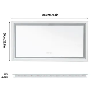 LED-Badezimmerspiegel - Rechteckiger Wandspiegel - 100 x 60 cm - Front- und Hintergrundbeleuchtung - Beschlagfrei - Wandmontage - Modernes Design