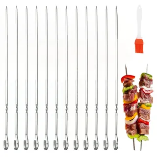50 Stück Edelstahl Grillspieße, 40 cm Metal Skewers for Grill, Schaschlikspieße für Fleisch, Gemüse, Wiederverwendbare Metallspieße Grill Kabob, Spieße Zum Grillen für Lagerfeuer oder Grillschale