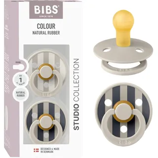 BIBS Colour Studio Schnuller 2er-Pack. BPA-frei. Kirschform Nippel. Naturkautschuk/Latex. Hergestellt in Dänemark. Größe 1 (0-6 Monate). Block Sand