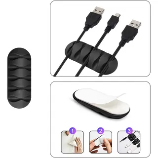 Kabel Organizer Kabelmanager 5-fach Kabelhalter Klemme Clip selbstklebend Schreibtisch Büro Farbe: Schwarz Menge: 1 Stück