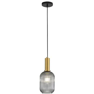 HJXDtech Industrial Vintage Klein Pendelleuchte Moderner Retro-Stil Drop Deckenleuchte Hängelampe Graues Glas Lampenschirm mit poliertem Messing Lampenfassung