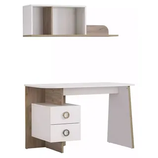 Kinderschreibtisch Schreibtisch Bücherregal Holz Weiß Set 3tlg Design - Weiß