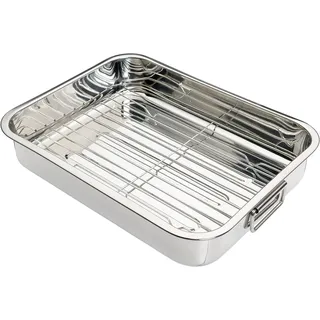 KitchenCraft Bratblech mit Gestell, Edelstahl-Bratblech, Medium, 37 x 28 cm,