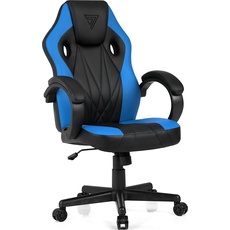 Bild von Gaming Stuhl Prism, ergonomischer Gaming Sessel, Gaming Chair mit Wippfunktion, Gepolsterte Armlehnen, PU-Leder Bürostuhl bis 120kg, PC Stuhl Schwarz-Blau
