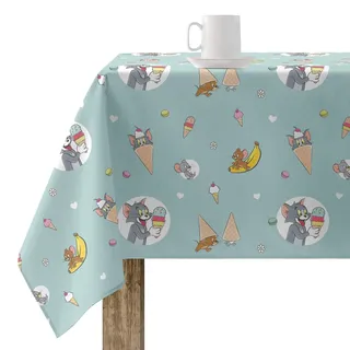 BELUM Tischdecke aus harzbeschichtetem Gewebe, 250 x 140 cm, fleckenabweisend, Modell Yummy Tom Jerry 5; Tischdecke ohne Wachstuch aus Baumwolle