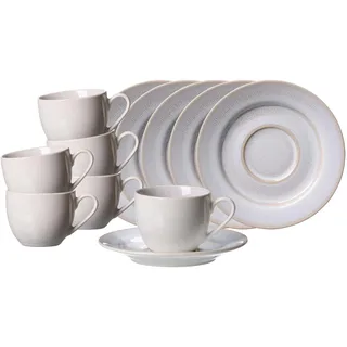 Ritzenhoff & Breker Laredo Espressotassen mit Untertassen 6er Set, 90 ml, Tassen-Untertassen-Set für 6 Personen, Skandinavisches Design mit Reaktivglasur, Steinzeug, Beige