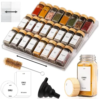 Deco haus® Gewürzregal Schublade [MIT 24 GEWÜRZGLÄSER & ETIKETTEN] - Gewürze Organizer - Gewürzeinsatz Schublade - Gewürzschublade Organizer mit Gläser - Schubladeneinsatz Gewürze