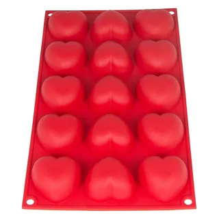 BlueFox Silikonform mit Herzen groß für Muffins, Herzbackform, 15 Herzchen, Backform, Muffinform Herz, Eiswürfel, 29cm x 17,5cm x 3cm, Kuchen, Muffincups, Schokolade, Seife, Farbe: Rot