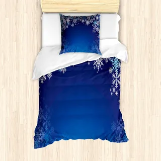 ABAKUHAUS Weihnachten Mantele, Verschiedene Schneeflocken, Milbensicher Allergiker geeignet mit Kissenbezügen, 135 cm x 200 cm - 80 x 80 cm, Blassblau Marineblau