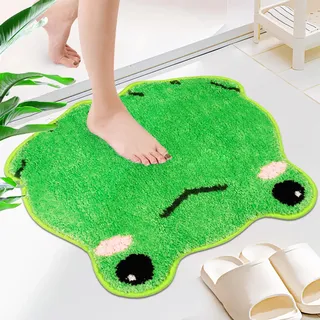 Yamepuia Frosch Badezimmerteppich,Badematte Grün | Niedlich Rutschfest Waschbar Badteppich,Weich Absorbierende Frosch Badezimmer Teppiche 50 X 56 cm