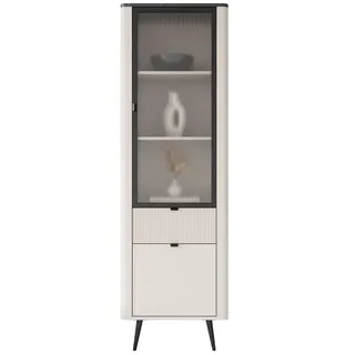 lookway Vitrine schmal Autumn 1D1S1W mit Schublade 60 x 40 x 191 cm Kaschmir/Grauer Stein