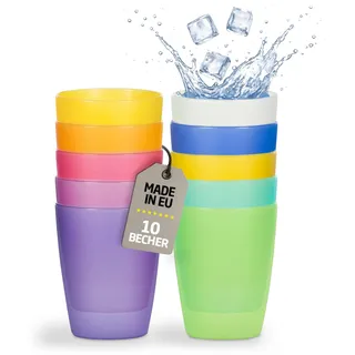 Kigima Plastikbecher 0,24l 10er Set Rainbow – bunte, extra stabile Trinkbecher für Kinder, Partys, Festivals – Mehrweg Kunststoffbecher – Becher aus Plastik – wiederverwendbare Plastik-Becher
