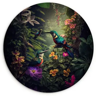 MuchoWow Wandbild Blumen - Vogel - Dschungel - Pflanzen Wanddeko Schlafzimmer 60x60 cm , Petrol , Kunststoff , Rund , 60x60 cm , einfache und schnelle Anbringung , Bilder & Rahmen, Bilder, Sonstige Wandbilder