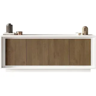 Home Affaire "Sky, B/T 207/50 cm, Kommode/Anrichte/Stauraumschrank, 4 Türen", Softclosing, Korpus & Front 22 mm stark, Rahmen-Optik, weiß matt lack, mercure dekor holzstruktur,