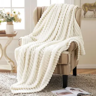 MIULEE Kuscheldecke Flauschig Decke Fleecedecke Flanell Einfarbig Wohndecken Couchdecke Flauschig Überwurf Mikrofaser Tagesdecke Sofadecke Blanket Für Sofa Schlafzimmer 60x80Inch 150x200cm Weiß