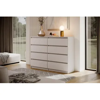 Moderne Kommode LINDA 8S - Sideboard 140 cm mit 8 Schubladen & Grifflosen Fronten (Kaschmir) - Beige