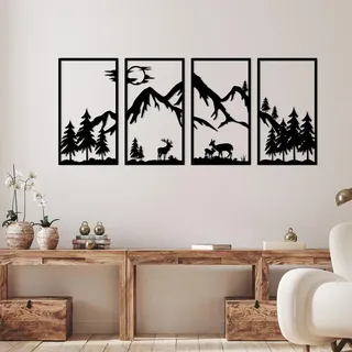 DUOOLN 4 Stück Metall Bergblick Wanddekoration,Schwarze Linie Malerei Wandbehang,Abstraktes Minimalistisches Rustikales Natürliches Haus Wandschild Garten Home Decor Skulptur