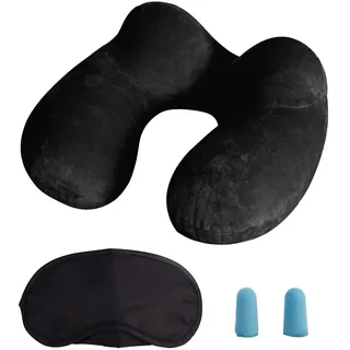 MOCOCITO Reisekissen Aufblasbares/Nackenkissen Ergonomisch Aufblasbare Hergestellt waschbarem Kissenbezug Nackenhörnchen Kompakte ideal für Reisen mit dem Auto, Flugzeug, Zug, Büro, Familie(Schwarz)