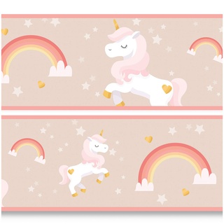 Bordüre 15cm x 200cm für Kinderzimmer Babyzimmer Dekor Aufkleber Wandbordüre selbstklebend Wandtattoo für Kinder Mädchen Junge Y033 (Einhorn)