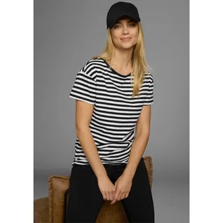 T-Shirt AJC, Damen, Gr. 36/38 (S), schwarz-weiß (weiß, schwarz, gestreift), Jersey, Obermaterial: 100% Baumwolle, geringelt, gestreift, lässig geschnitten hüftlang, Rundhals, eingesetzt normaler Saum, Shirts T-Shirt, Kurzarm, taillierter Schnitt, gestreift, Rundhalsausschnitt