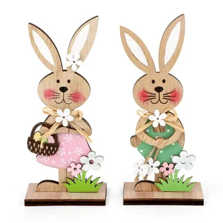 COCHIE Osterhase aus Holz,Osterhasen Deko zum Hinstellen, Osterdeko Holz Hase,2er Set Deko Aufsteller für Ostern,Osterdekoration Garten Osterhasen
