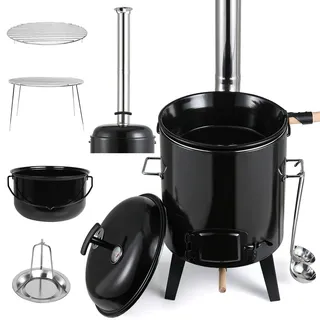 Gourmet-Set - Raclette-Set - Gourmet-Set - Fondue-Set - Tischgrill - Outdoor-Ofen mit 17-Liter- und 8-Liter-Emailliertöpfen