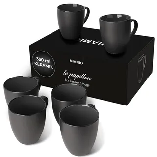 MIAMIO - 6 x 350 ml Kaffeetassen/Kaffeebecher Set - Tassen Set 6er Modern - Le Papillon Kollektion (Schwarz)